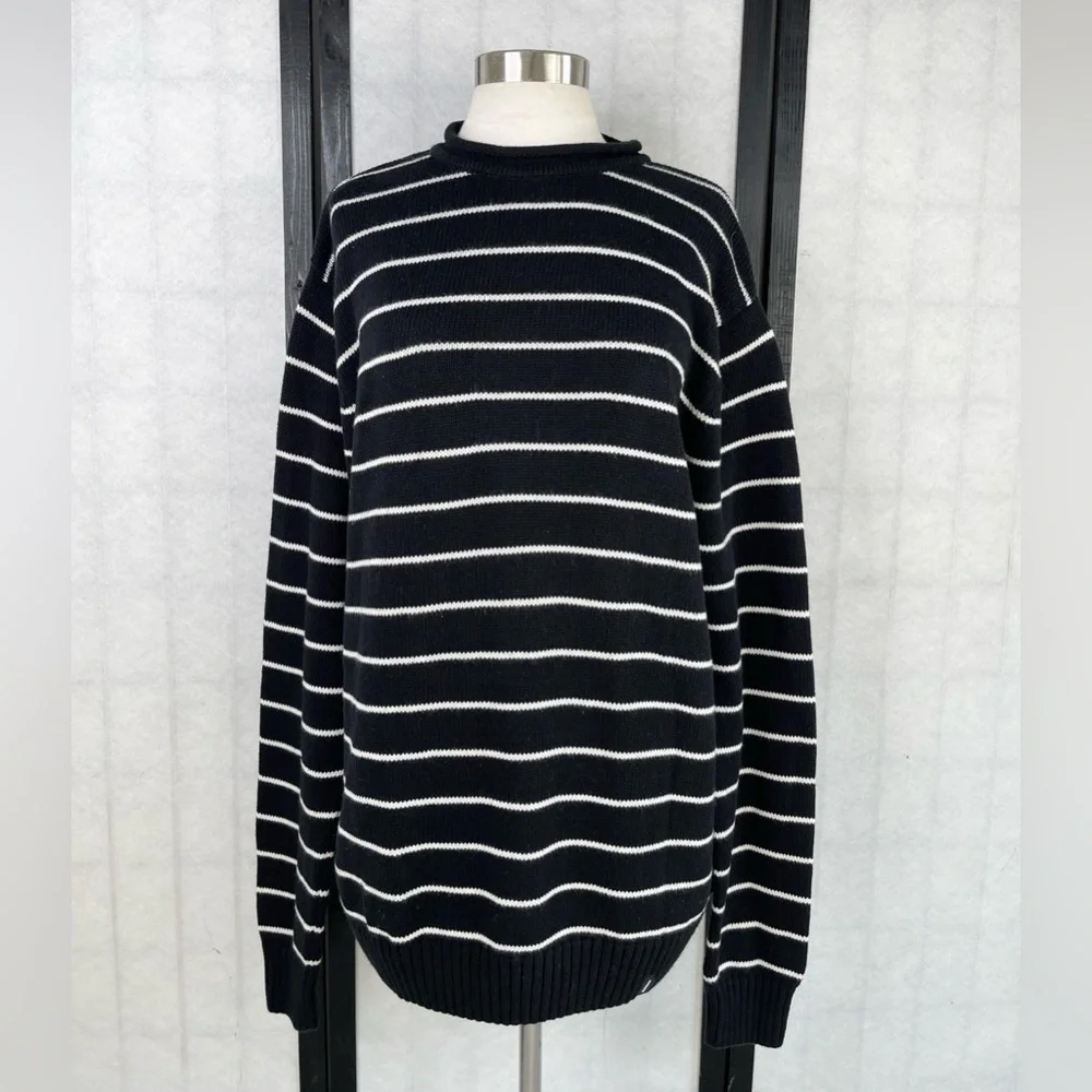 Men's Black and White Striped Sweater